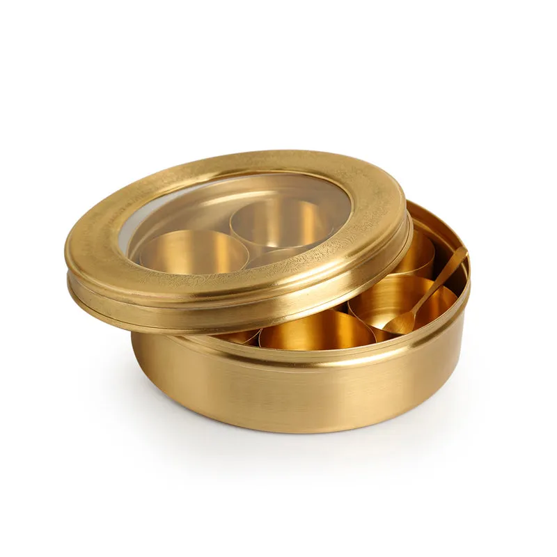 Spice Bloom Hand-Etched Brass Masala Box - 100 mL Each media 3