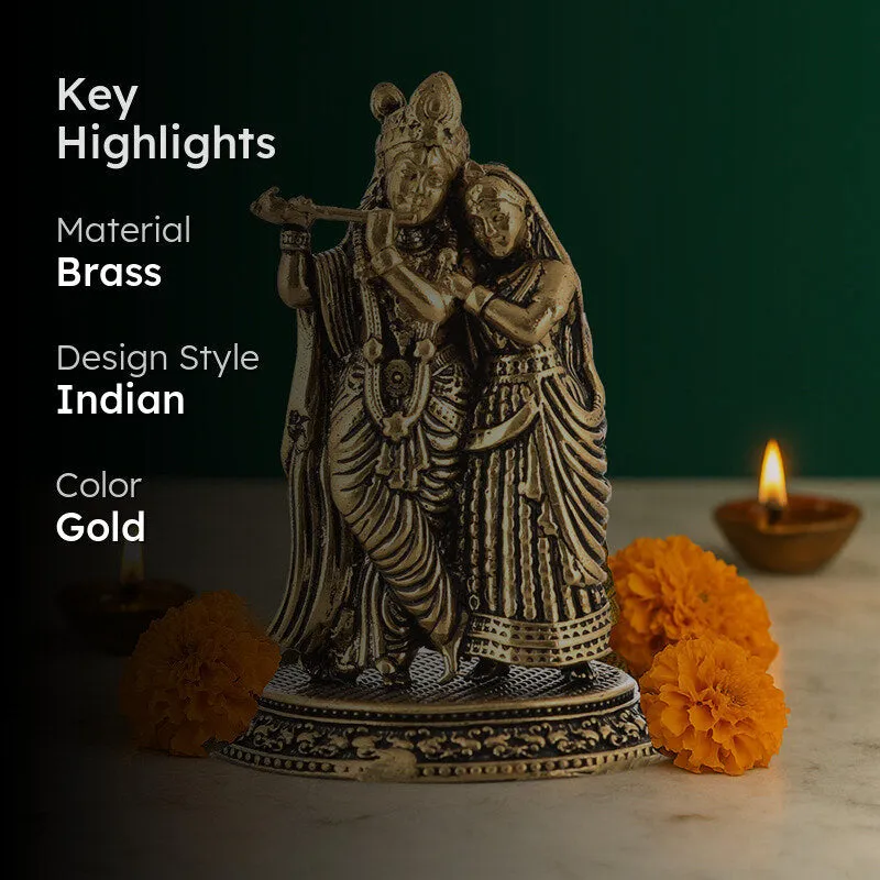 Auspicious Radha Krishna Brass Idol - Gold media 2