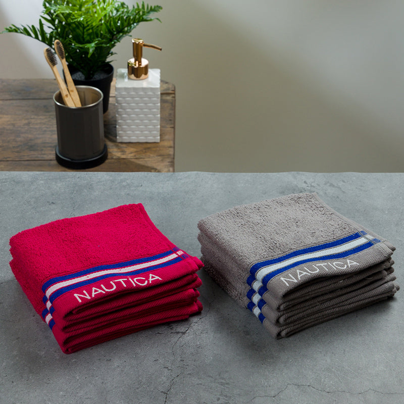 Nautica Dove Down Cotton Face Towel (Grey & Burgundy) - Set Of Eight media 4