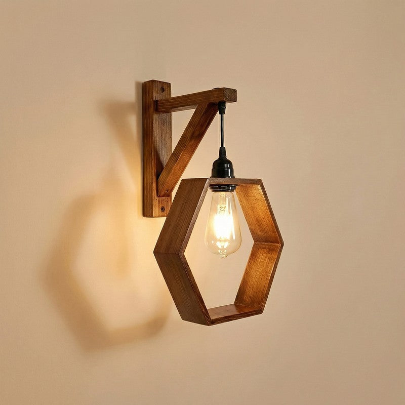 HexaGlow Wooden Wall Lamp - Brown media 5