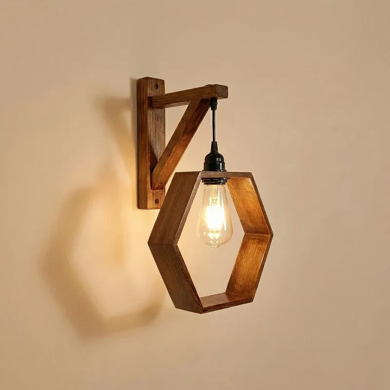 HexaGlow Wooden Wall Lamp - Brown media 5