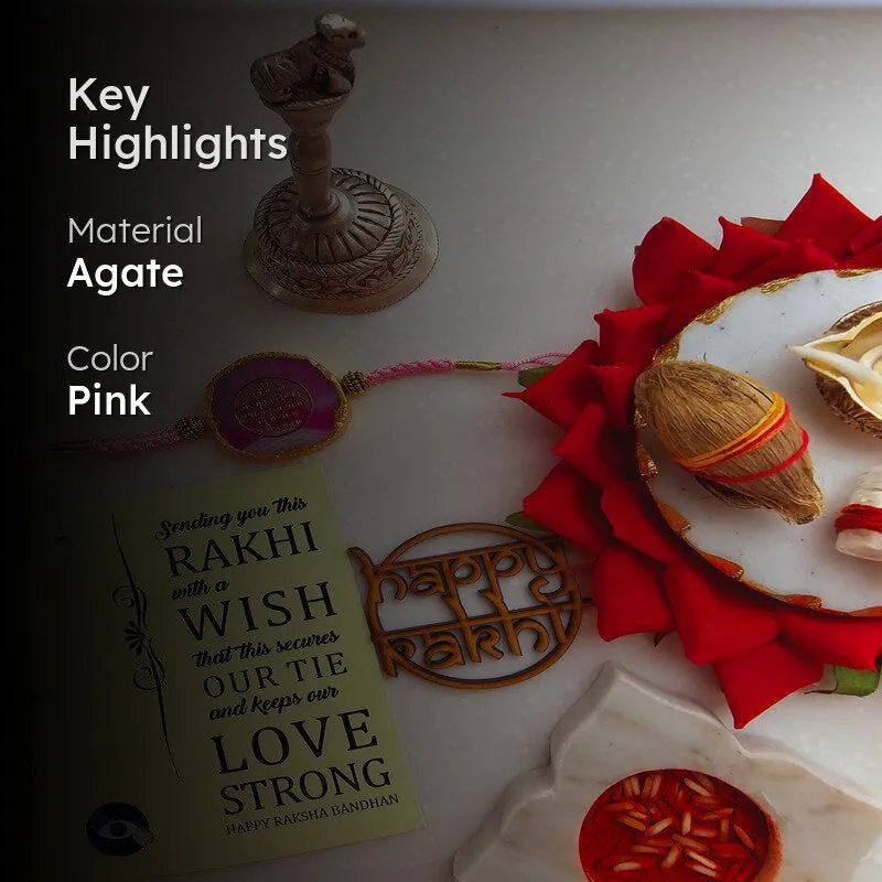 Gayathri Mantra Pink Agate Rakhi Gift Set media 2