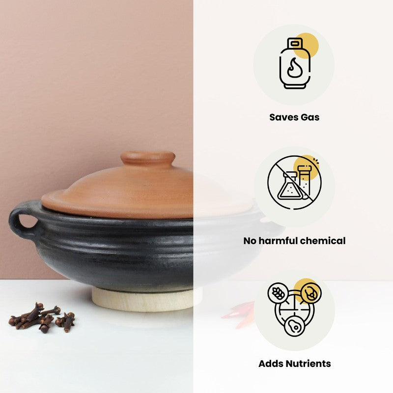 Dilaab Urali Clay Pot With Lid Black 3000 mL / 11 Inches media 5