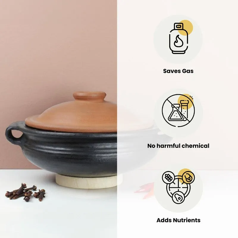 Dilaab Urali Clay Pot With Lid Black 3000 mL / 11 Inches media 5