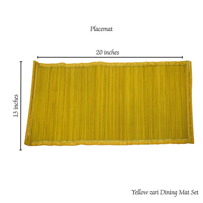 Yellow rectangular table mat shown with visible length and width