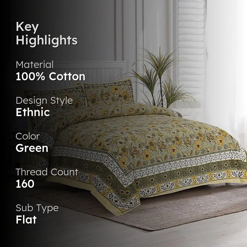Roomitaa Printed Cotton Bedsheet (Green) - 160 TC media 2