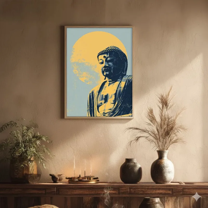 Buddha In Golden Aura V Archival Paper Wall Painting With Brown Frame media 1