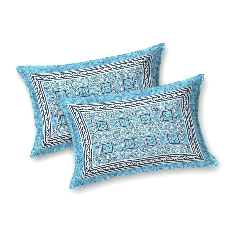 Geoor Cotton Bedsheet (Blue,White) - 240 TC media 4