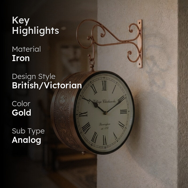 Numaera Double Sided Vintage Station Clock - Rose Gold media 2