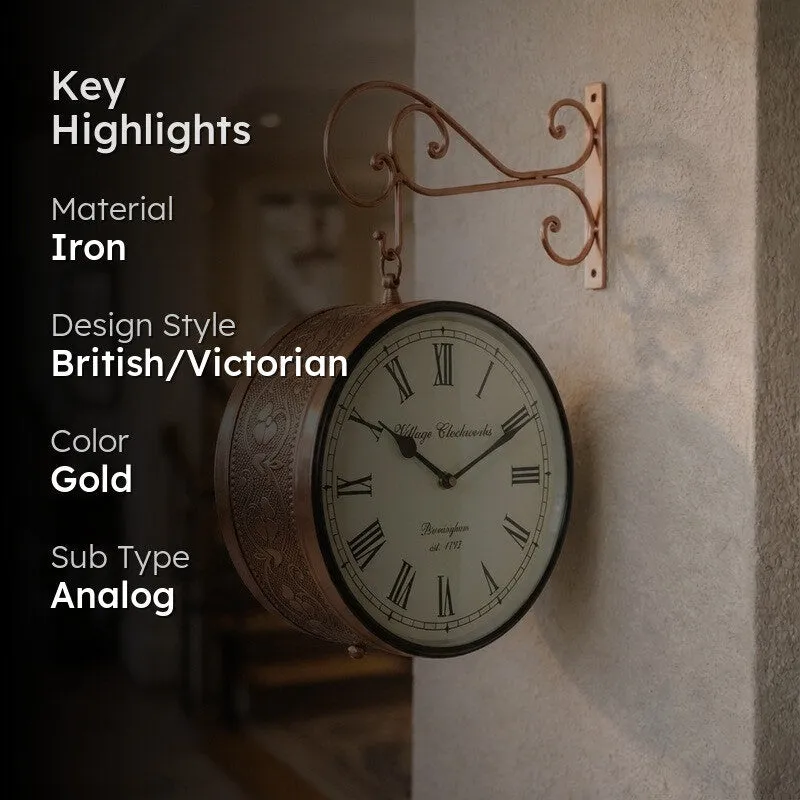 Numaera Double Sided Vintage Station Clock - Rose Gold media 2