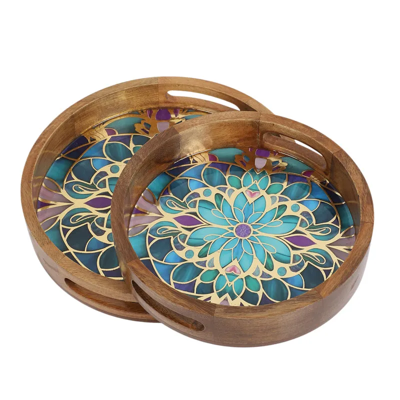 Floral Feast Round Wooden Serving Tray - Set of Two media 3