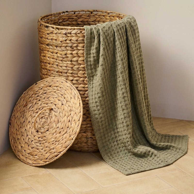 Ambar Waffle Weave Bamboo Cotton Bath Towels - Olive Green