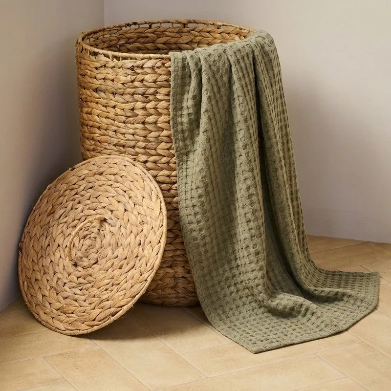 Ambar Waffle Weave Bamboo Cotton Bath Towels - Olive Green media 1