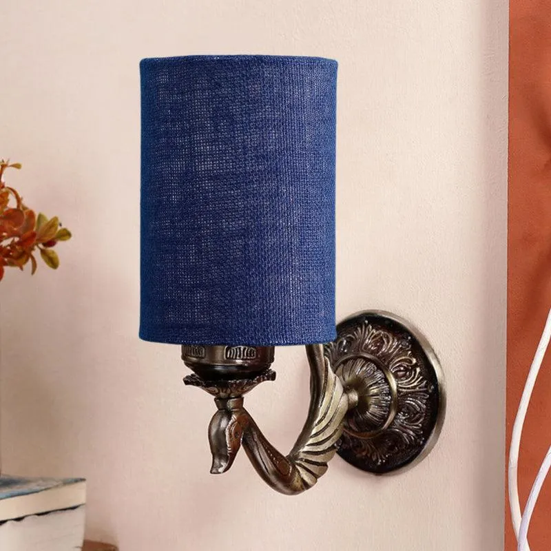 Amro Retro Cylindrical Fabric & Metal Wall Lamp - Blue media 3