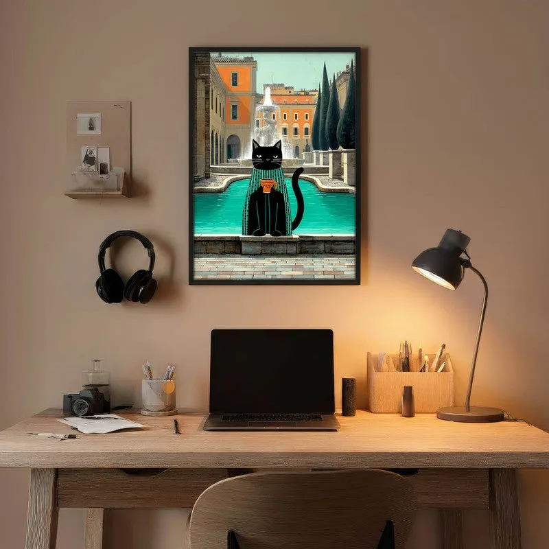 Quiet City Cat Wall Painting With Frame media 5