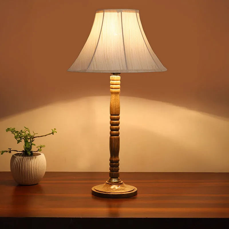 Craft Beam Table Lamp With Carved Wooden Base - White,Brown media 2