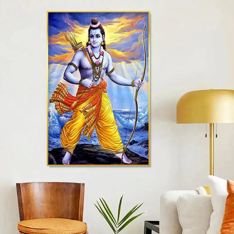 Ramachandra Dharma Spiritual Canvas Wall Painting With Frame - Gold media 1