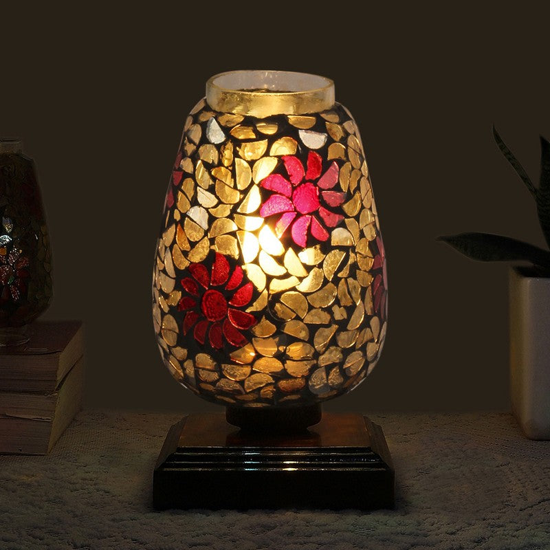 Veloura Mosaic Glass Table Lamp With Wooden Base - Multicolor