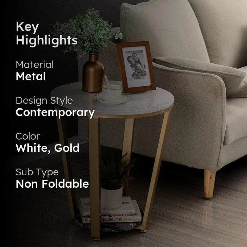 Aura Blanc Metal Accent Table with Marble Top media 2