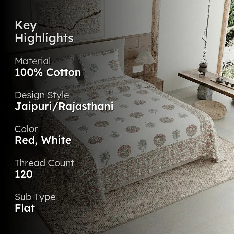 Royal Weave Cotton Bedsheet (Red,White) - 120 TC media 2