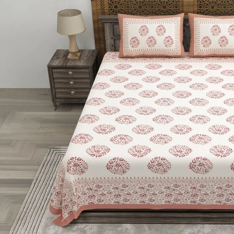 Vinera Cotton Bedsheet (Peach,White) - 240 TC media 3