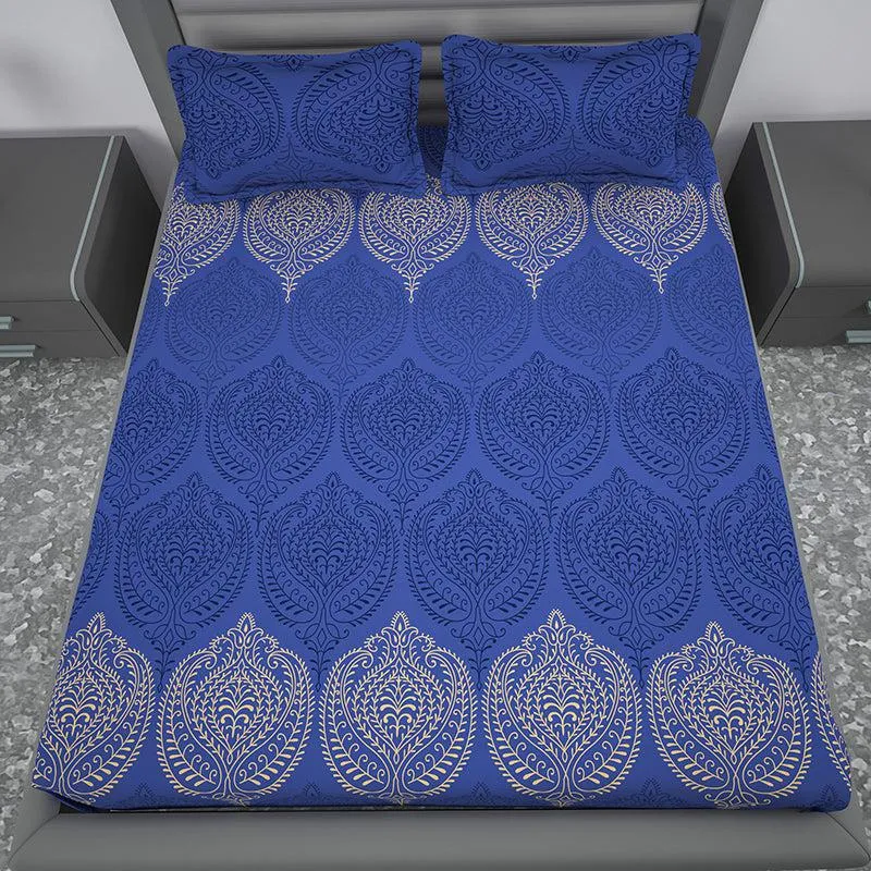 Folk Flair Ethnic Cotton Bedsheet (Blue) - 144 TC media 3
