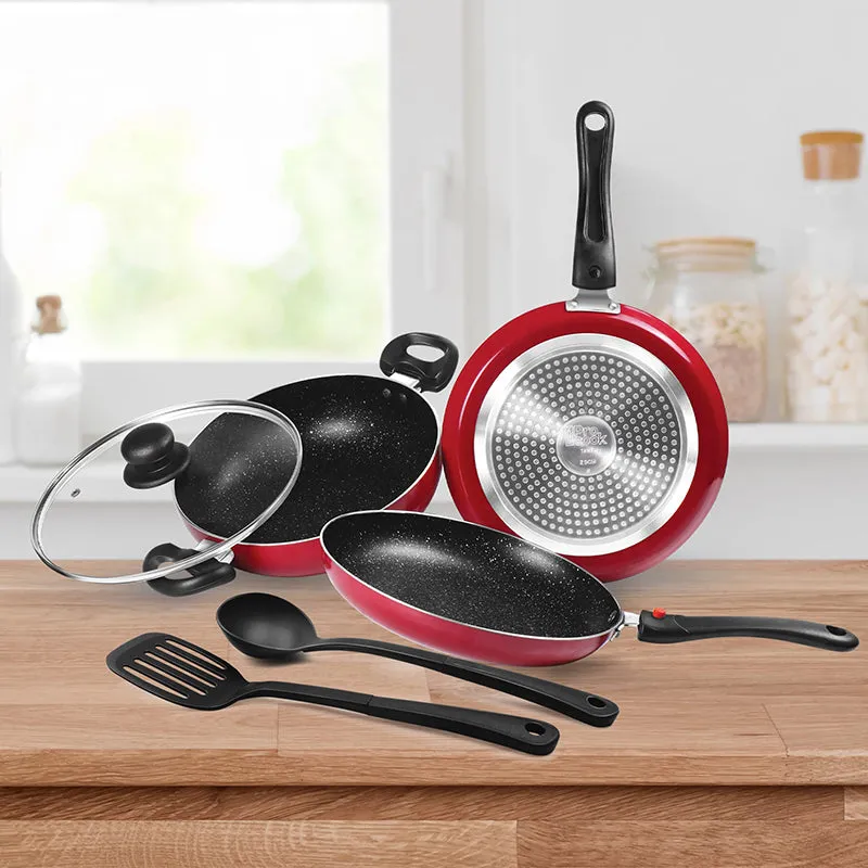 Milton Non-Stick Cookware Set (Red) - Five Piece Set media 1