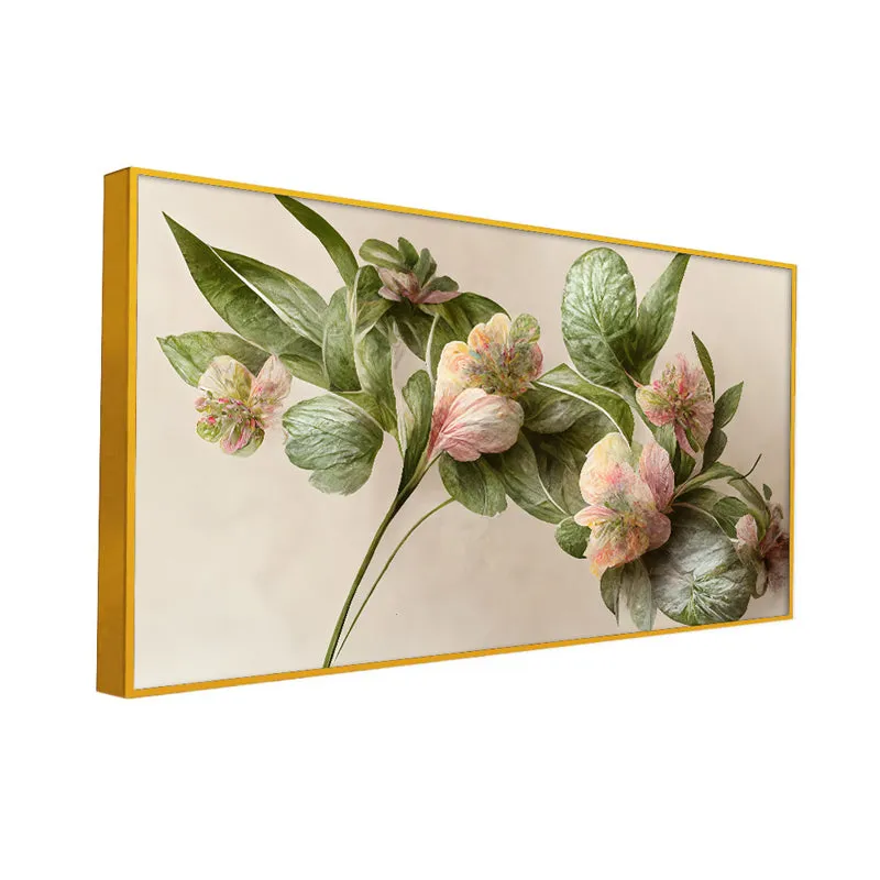 Ethereal Pink Blossoms Floral Canvas Wall Painting With Frame - Gold media 3