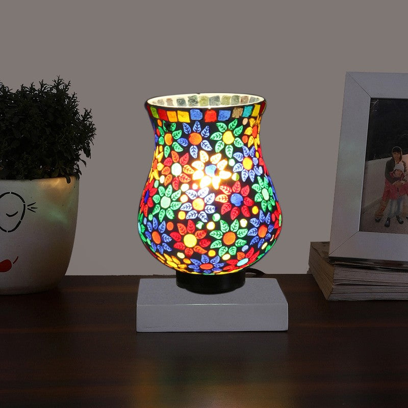 Emberra Mosaic Glass Table Lamp With Wooden Base - Multicolor
