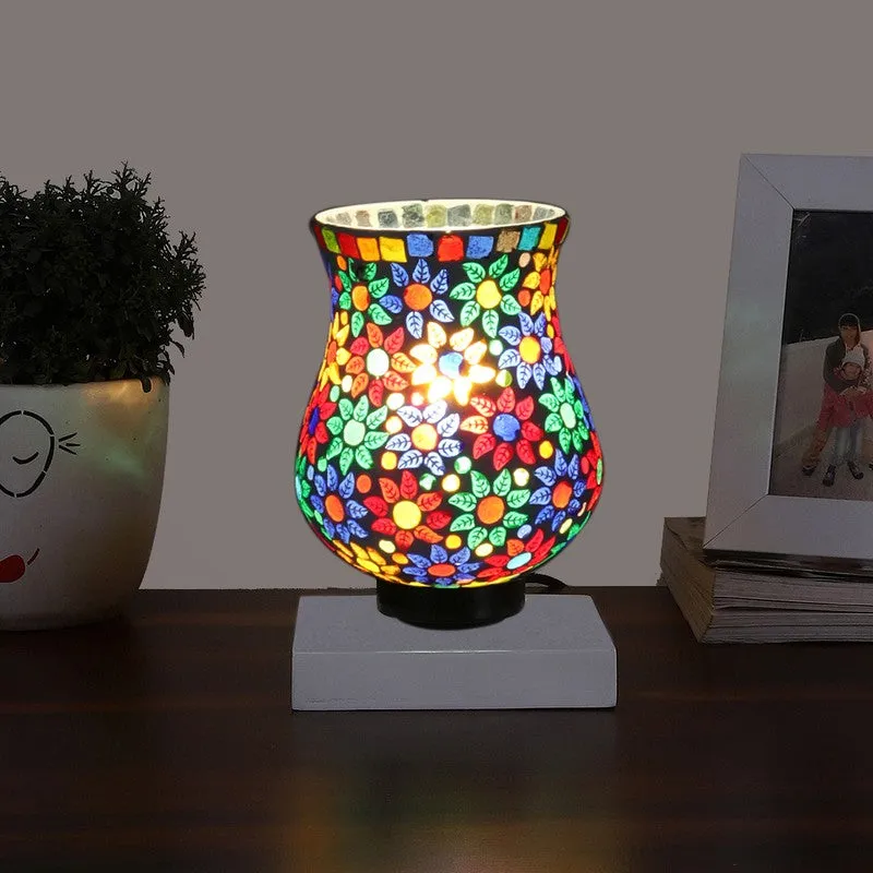 Emberra Mosaic Glass Table Lamp With Wooden Base - Multicolor media 1