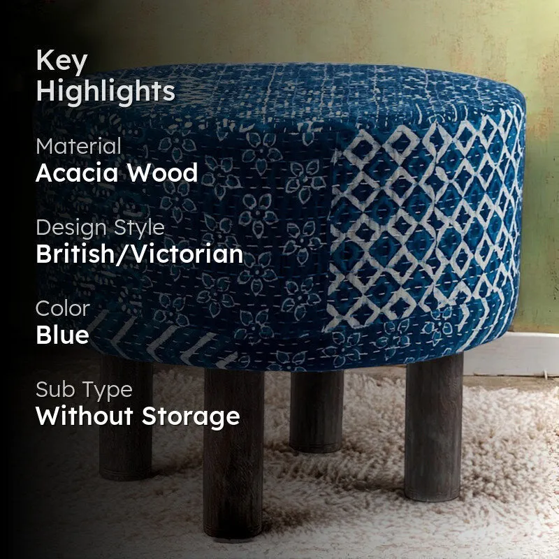Pverix Acacia Wooden Ottomans - Blue media 2