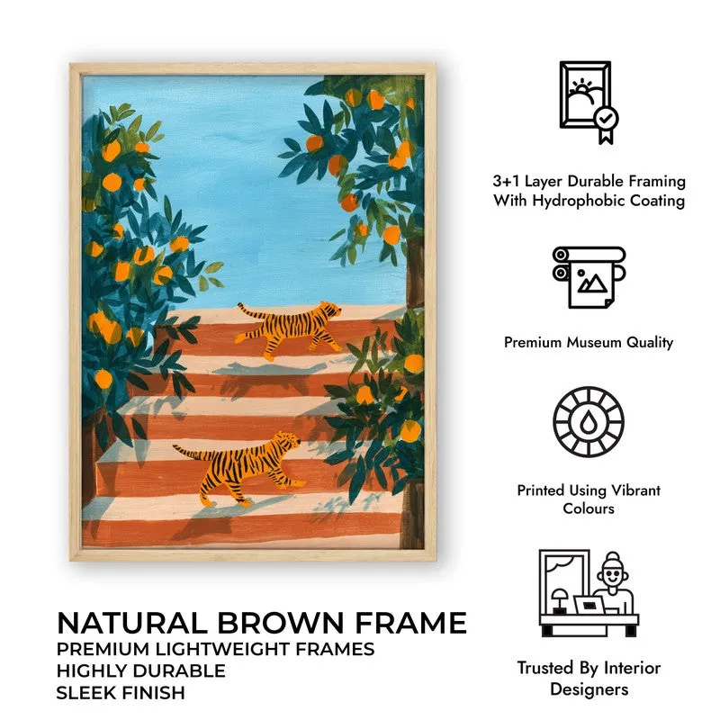 Tangerine Trees Canvas Wall Painting - Brown Frame media 10