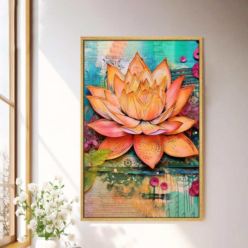 Sunset Lotus Wall Art With Frame