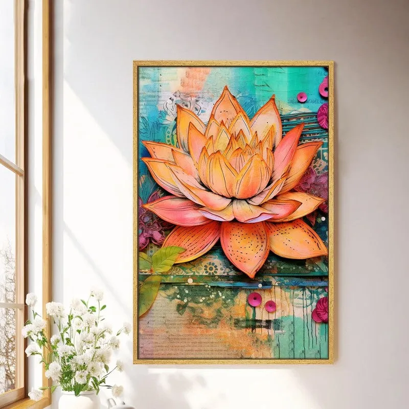 Sunset Lotus Wall Art With Frame media 1