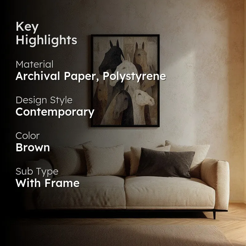Herd of Horses Wall Painting With Black Frame media 2