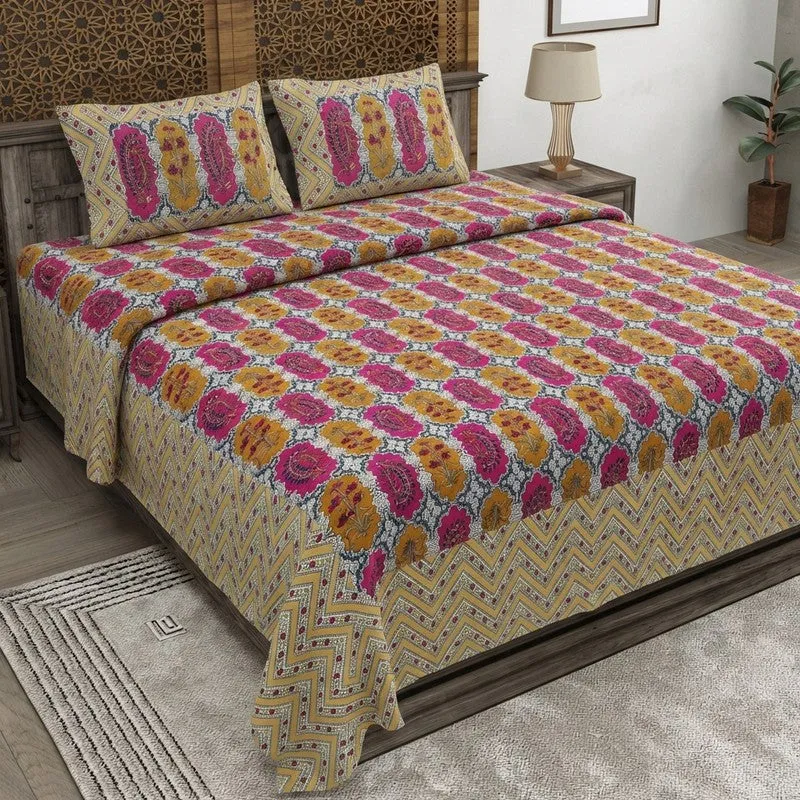 Floraum Cotton Bedsheet (Pink,Beige) - 240 TC media 1