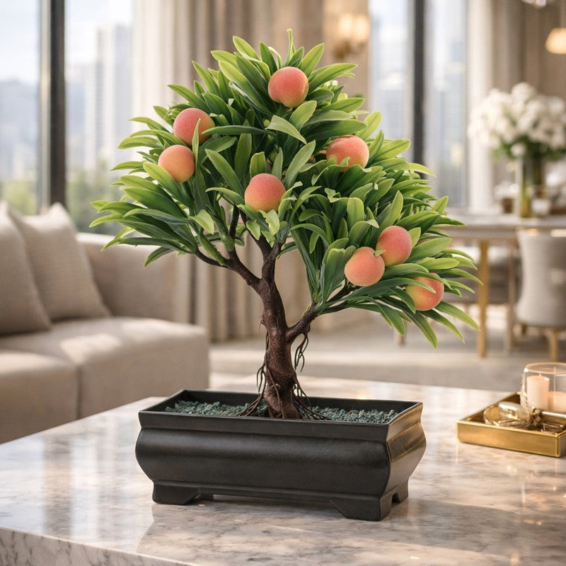 Leafora Peach Artificial Plant With Plastic Pot - 0.8 Feet