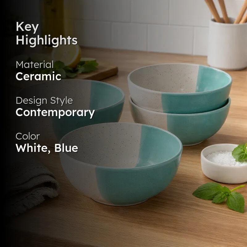 RasoiBite Ceramic Snack Bowls (White,Blue, 200 mL Each) - Set Of Four media 2