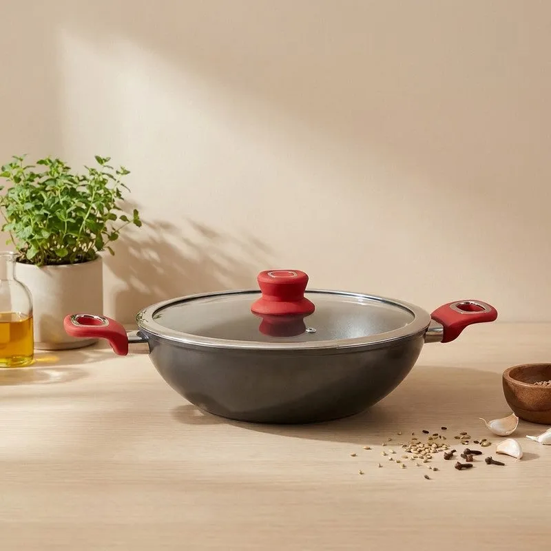Salford Forged Hard Anodised Kadai with Glass Lid (Black) - 2500 mL media 1