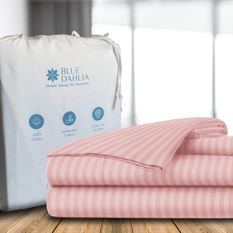 Stripe Charm Cotton Duvet Cover - Cameo Rose media 8