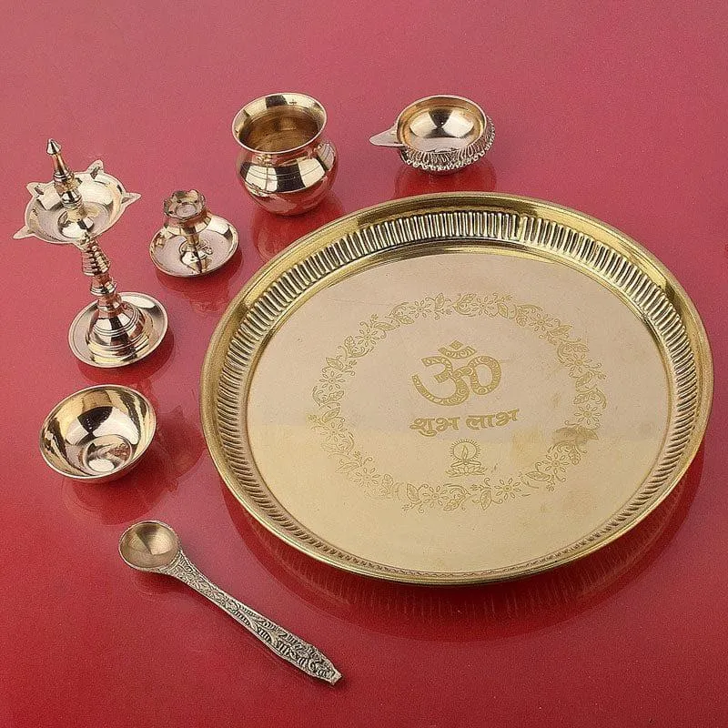 Om Subh Labh Brass Pooja Thali media 3