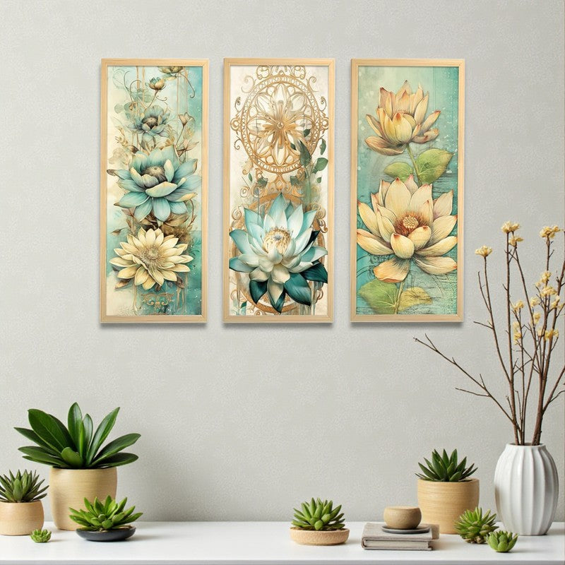 Blues Of Lotus Wooden Framed Wall Art - Set Of Three media 3