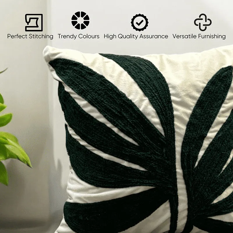 Monochrome Fronds Tufted Cushion Cover (Black & White) - Set Of Three media 3