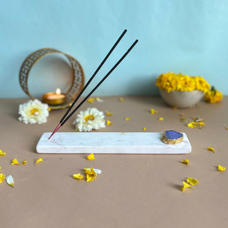 Nima Marble Incense Holder With Agate Plating - Blue