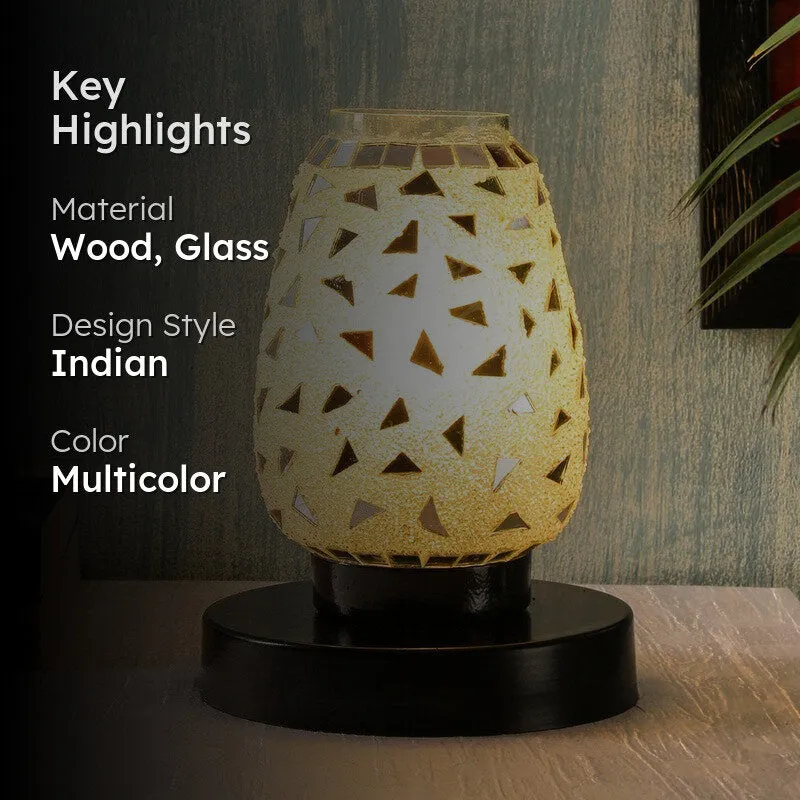 Prismelle Mosaic Glass Table Lamp With Wooden Base - Multicolor media 2