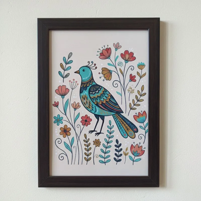 Rustic Songbird Folk Wall Painting With Frame - Set Of Three media 5