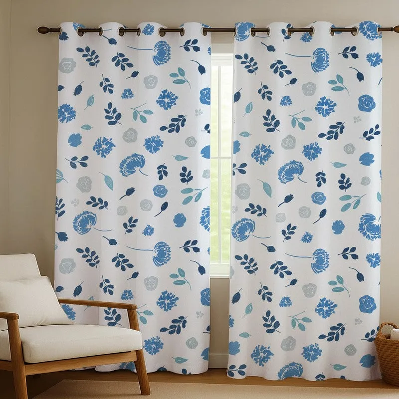BloomSpry Cotton Curtains (blue,grey) - Set Of Two media 1
