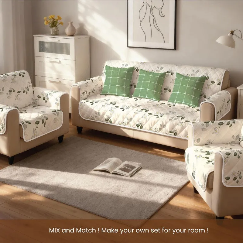 Urban Space Leafy Bliss Sofa Cover - White & Green - 3