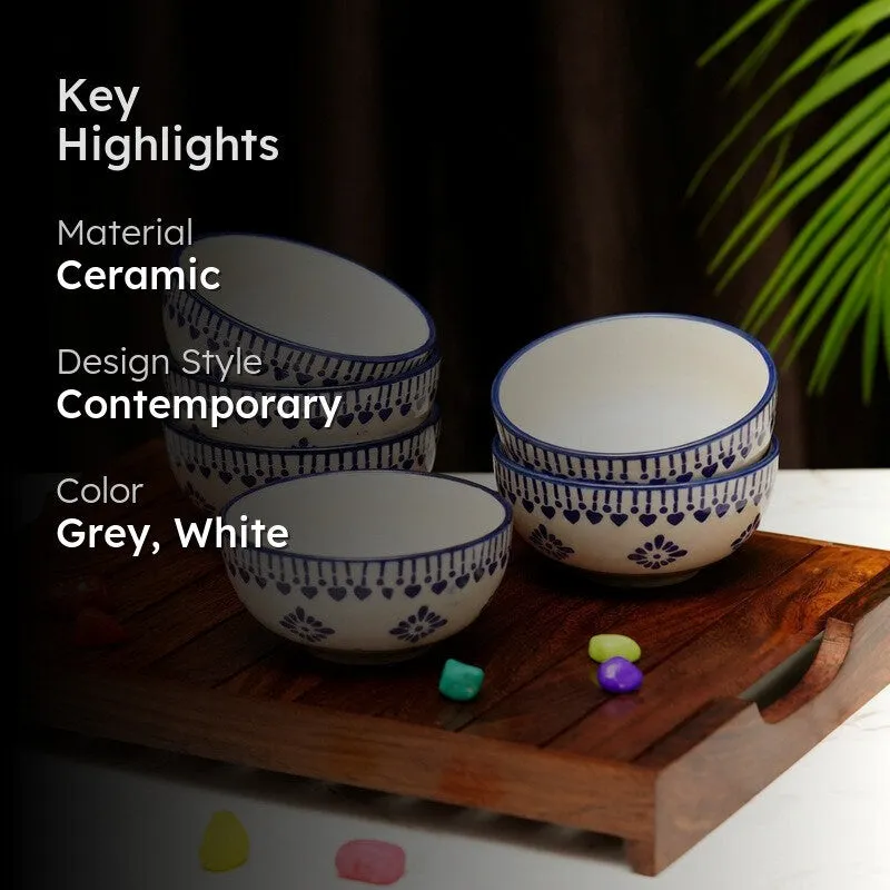 ServeEase Ceramic Snack Bowls (Grey,White, 200 mL Each) - Set Of Six media 2