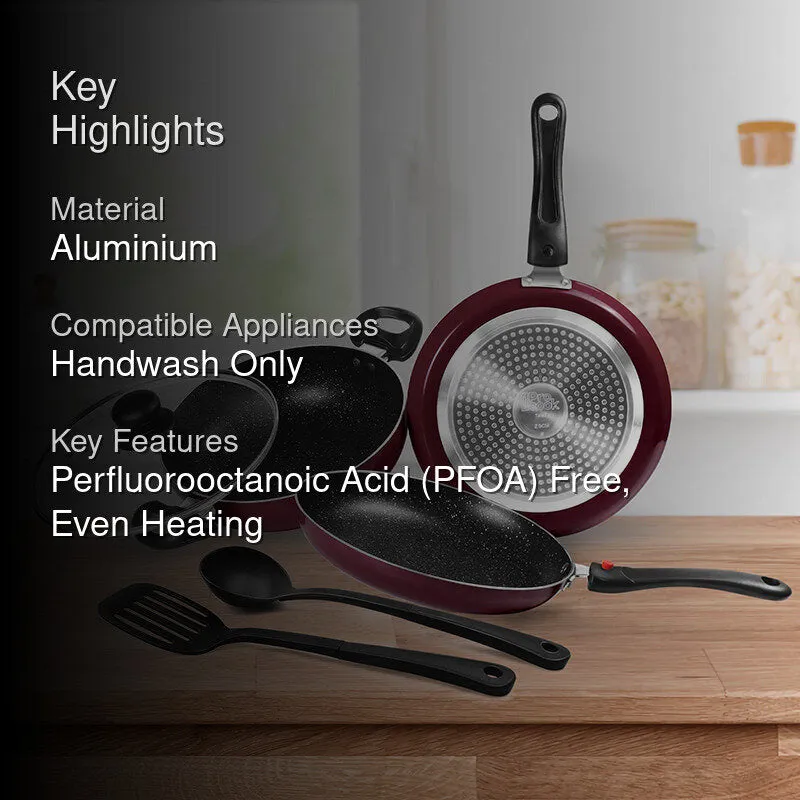 Milton Non-Stick Cookware Set (Maroon,Silver) - Five Piece Set media 2